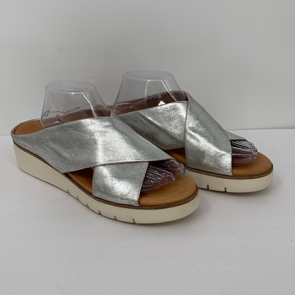Corso Como Bilanka criss cross wedge platform slide mule shoe metallic women 12 - Picture 2 of 7